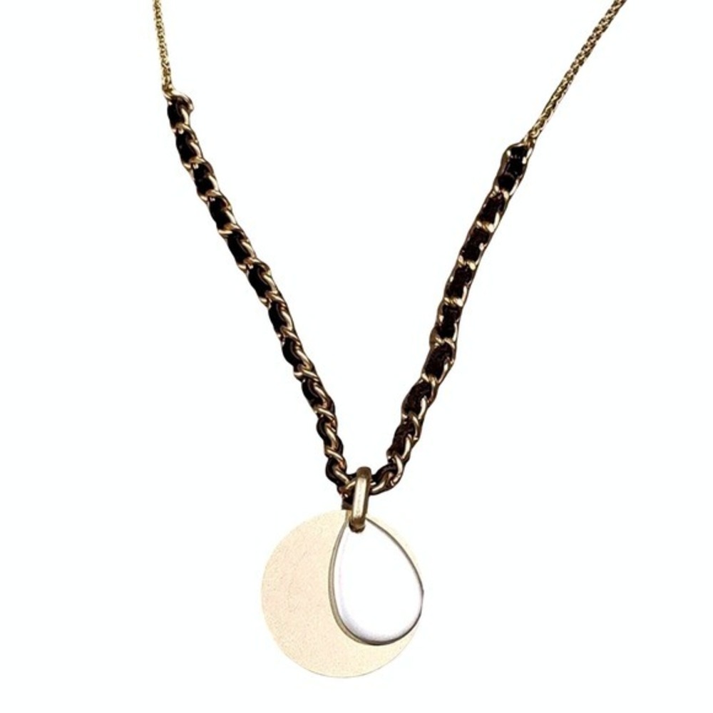 Lucky Brand Gold Silver Two Tone Disc Teardrop‎ Pendant Adjustable Necklace NWT